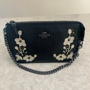 Coach Nolita 19 Black Pebbled Leather With Metallic Embroidered Flowers